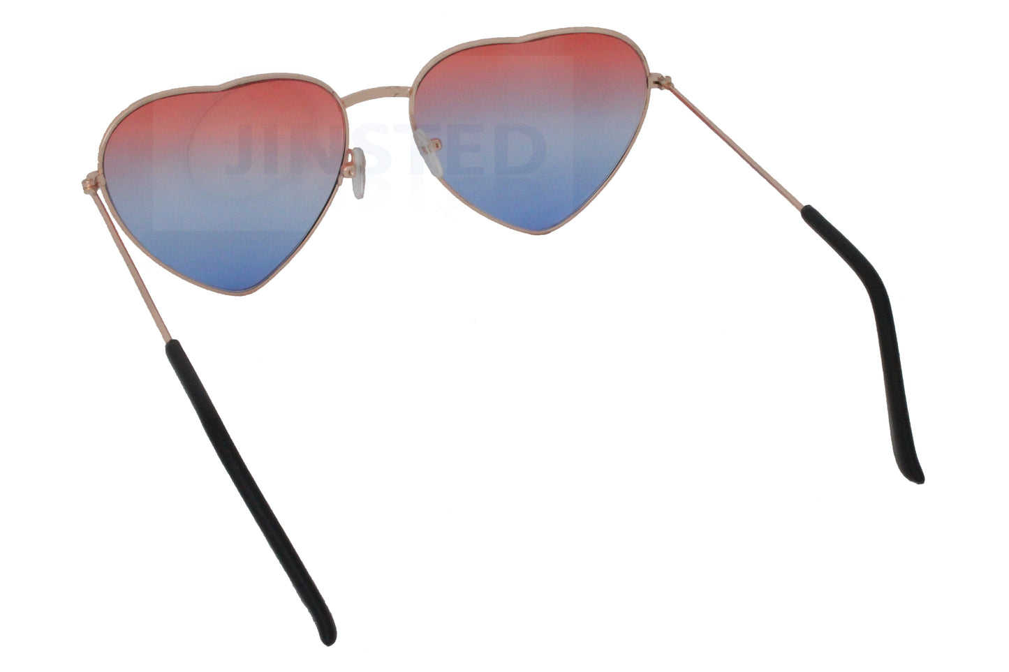 Adult Blue and Pink Lolita Heart Shaped Gold Frame Sunglasses - Jinsted