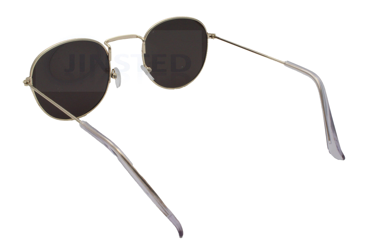 Adult Blue Mirrored Round Sunglasses with Gold Circle Frame - Jinsted