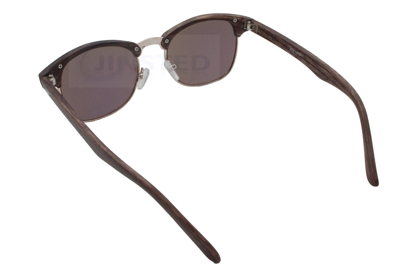 Adult Brown Wood Effect Frame Clubmaster Sunglasses Blue Mirrored Lens - Jinsted