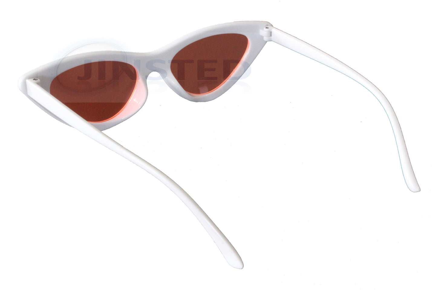 Adult Cat Eye Sunglasses Orange Tinted Lens White Frame - Jinsted