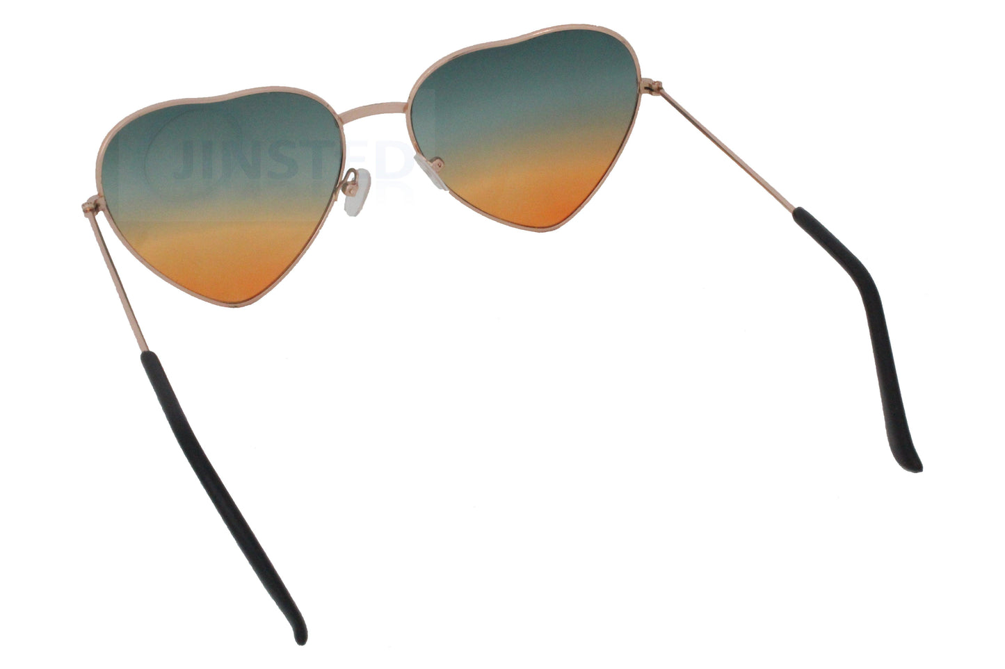 Adult Green and Orange Lolita Heart Shaped Gold Frame Sunglasses - Jinsted