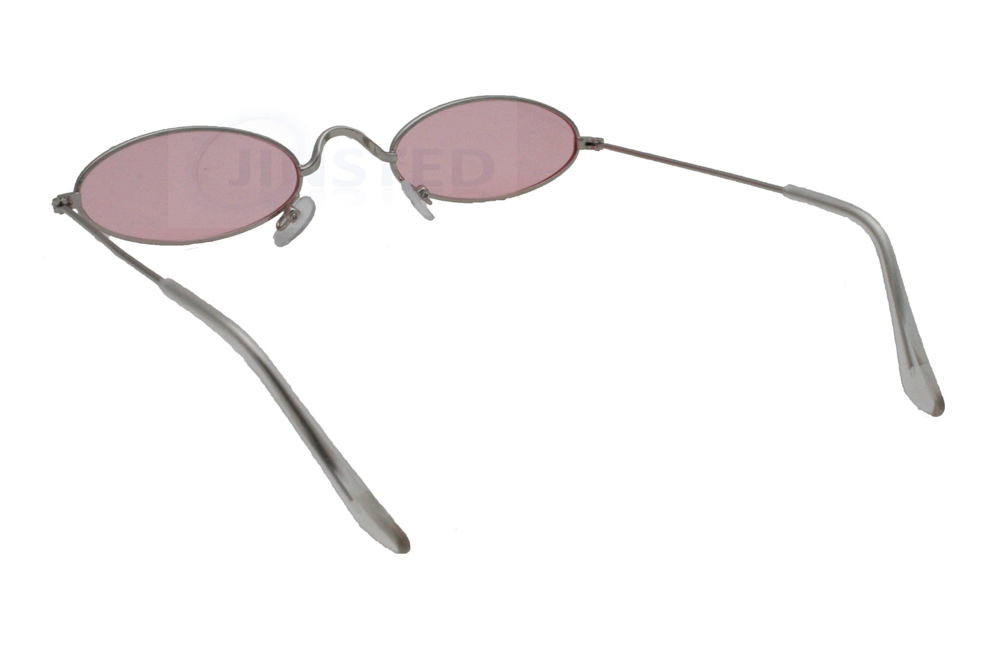 Adult Oval Modern Sunglasses Pink Tinted Lens and Silver Frame - Jinsted