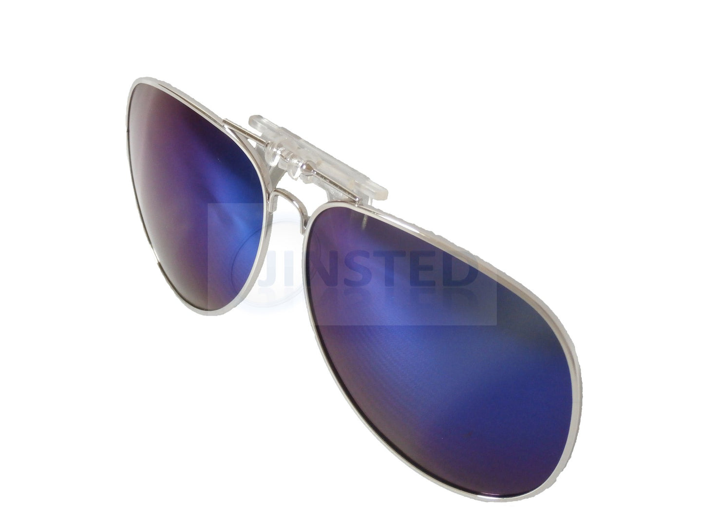 Adult Sunglasses, Blue Mirrored Reflective Aviator Clip On Flip Up Sunglasses, Jinsted