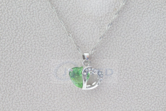 Silver Necklace with Green Gem and Silver Heart Pendant - Jinsted