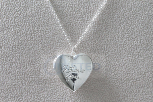 Silver Necklace with I Love You Heart Locket Pendant - Jinsted