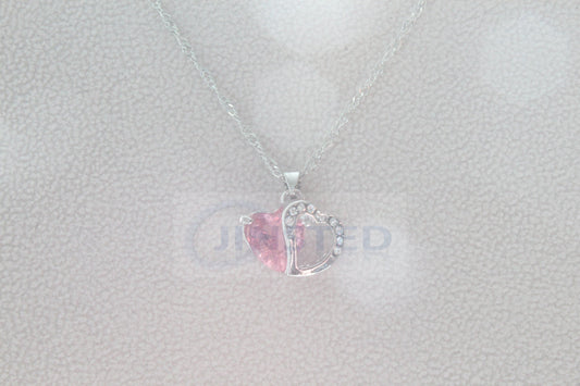 Silver Necklace with Pink Gem and Silver Heart Pendant - Jinsted