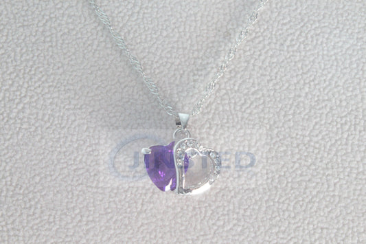 Silver Necklace with Purple Gem and Silver Heart Pendant - Jinsted