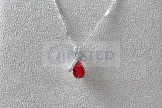 Silver Necklace with Silver Pendant and Red Gem - Jinsted