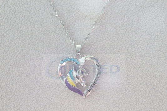 Silver Necklace with Unicorn Heart Life is Beautiful - Jinsted