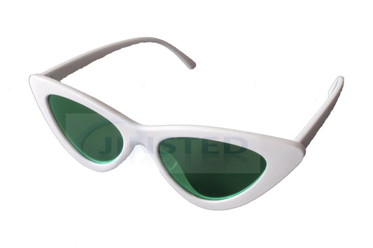 Adult Cat Eye Sunglasses Green Tinted Lens White Frame - Jinsted