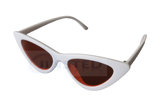 Adult Cat Eye Sunglasses Orange Tinted Lens White Frame - Jinsted