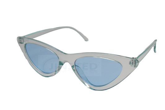 Adult Clear Blue Cat Eye Sunglasses Tinted Lens Clear Frame UV400 - Jinsted