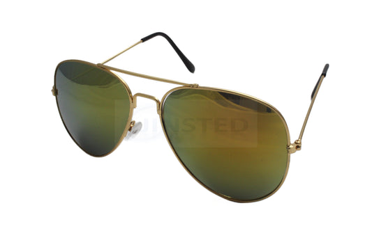 Adult Mirrored Reflective Lens Gold Frame Aviator Sunglasses - Jinsted