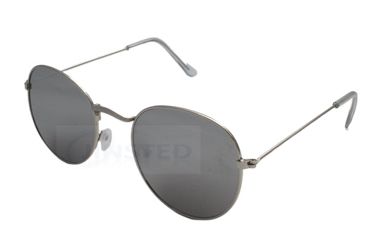 Adult Reflective Round Sunglasses with Silver Circle Frame - Jinsted