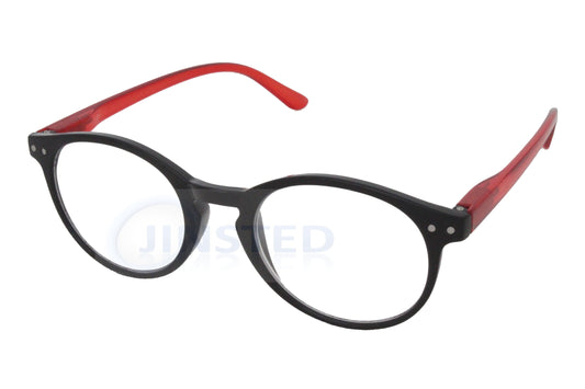 Black and Red Round Reading Glasses. Adult Circle Frame Unisex Spectacles - Jinsted