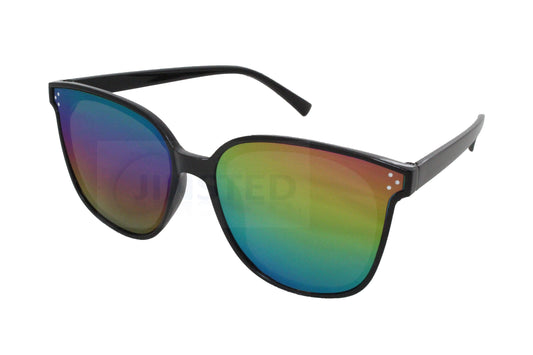 Black Butterfly Sunglasses with Multi Coloured Mirrored Lens - Jinsted