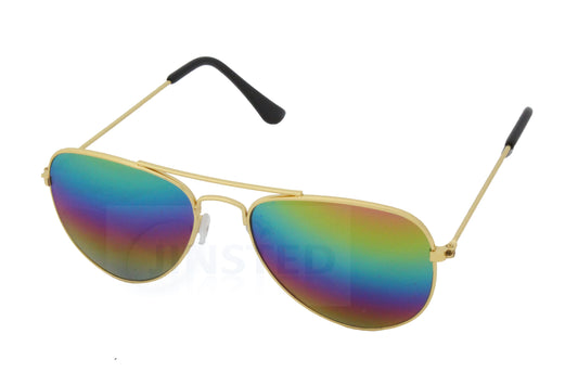 Childrens Mirrored Reflective Lens Gold Frame Aviator Sunglasses - Jinsted