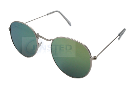 Green Mirrored Adult Round Sunglasses with Gold Circle Frame - Jinsted