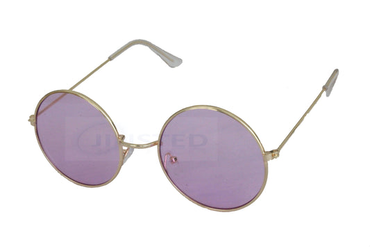Purple Tinted Teashades Sunglasses with Gold Round Frame - Jinsted