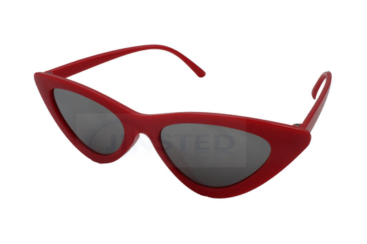 Red Adult Cat Eye Sunglasses with Silver Mirrored Tinted Lens - Jinsted