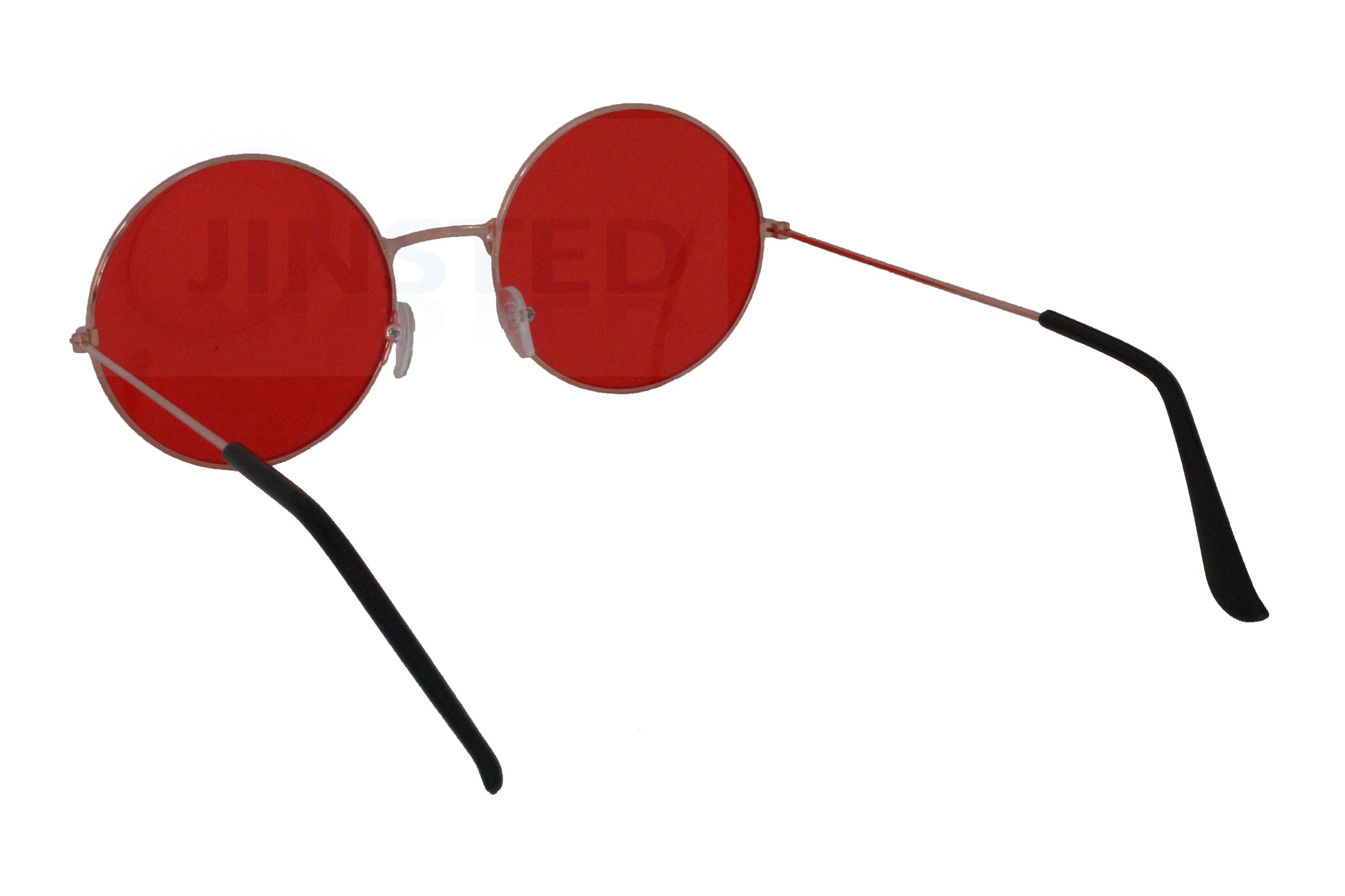 Red Tinted Teashades Sunglasses with Gold Round Frame - Jinsted