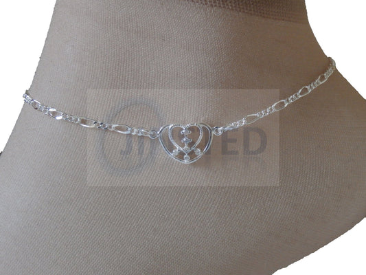 Ladies Jewellery, Silver Anklet with 2 Heart Charm, Jinsted