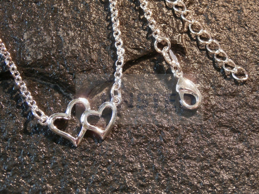 Ladies Jewellery, Silver Anklet with 2 Heart Charms, Jinsted