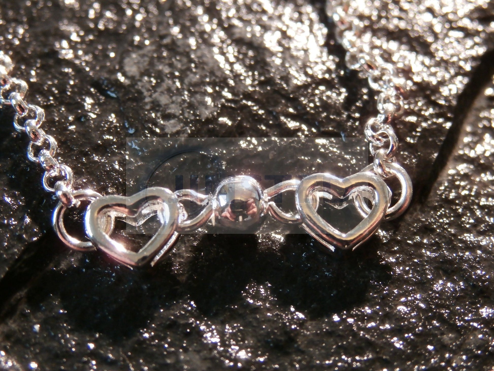 Ladies Jewellery, Silver Anklet with 6 3D Heart Charms, Jinsted