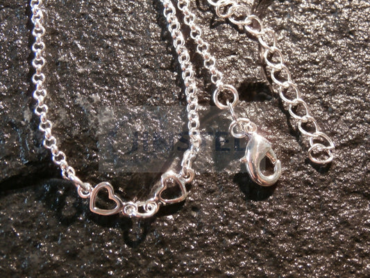 Ladies Jewellery, Silver Anklet with 6 Heart Charms, Jinsted