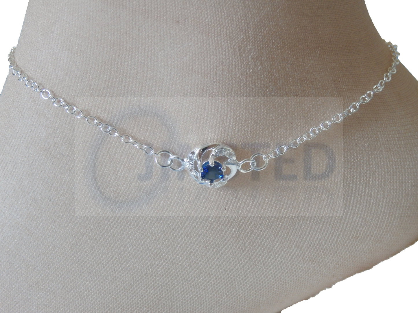 Ladies Jewellery, Silver Anklet with Blue Jewel Design, Jinsted