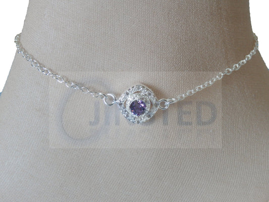 Ladies Jewellery, Silver Anklet with Purple Jewel Design, Jinsted
