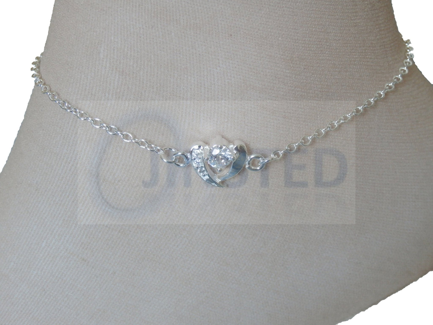 Ladies Jewellery, Silver Anklet with Split Heart Jewel, Jinsted