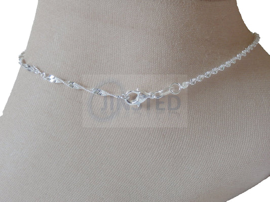 Ladies Jewellery, Silver Anklet with Twisted Pattern Design, Jinsted