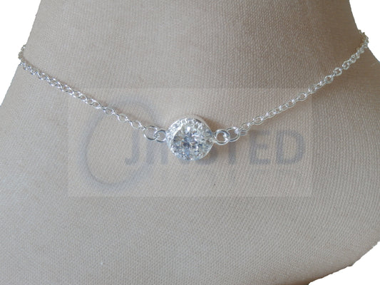 Ladies Jewellery, Silver Anklet with White Jewel Design, Jinsted