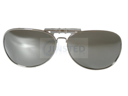 Adult Sunglasses, Silver Mirrored Reflective Aviator Clip On Flip Up Sunglasses, Jinsted