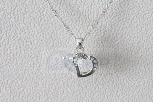 Silver Necklace with 2 Heart Pendant and Gem - Jinsted