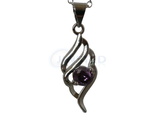 Ladies Jewellery, Silver Necklace with Feather and Purple Gem Pendant, Jinsted