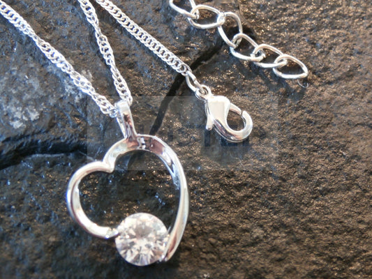 Ladies Jewellery, Silver Necklace with Heart Pendant with Gem, Jinsted