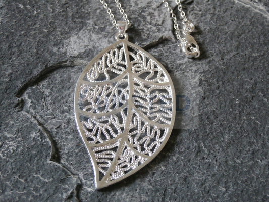Ladies Jewellery, Silver Necklace with Large Leaf Pendant, Jinsted