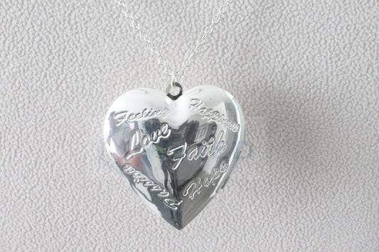 Silver Necklace with Love Faith Heart Locket Pendant - Jinsted