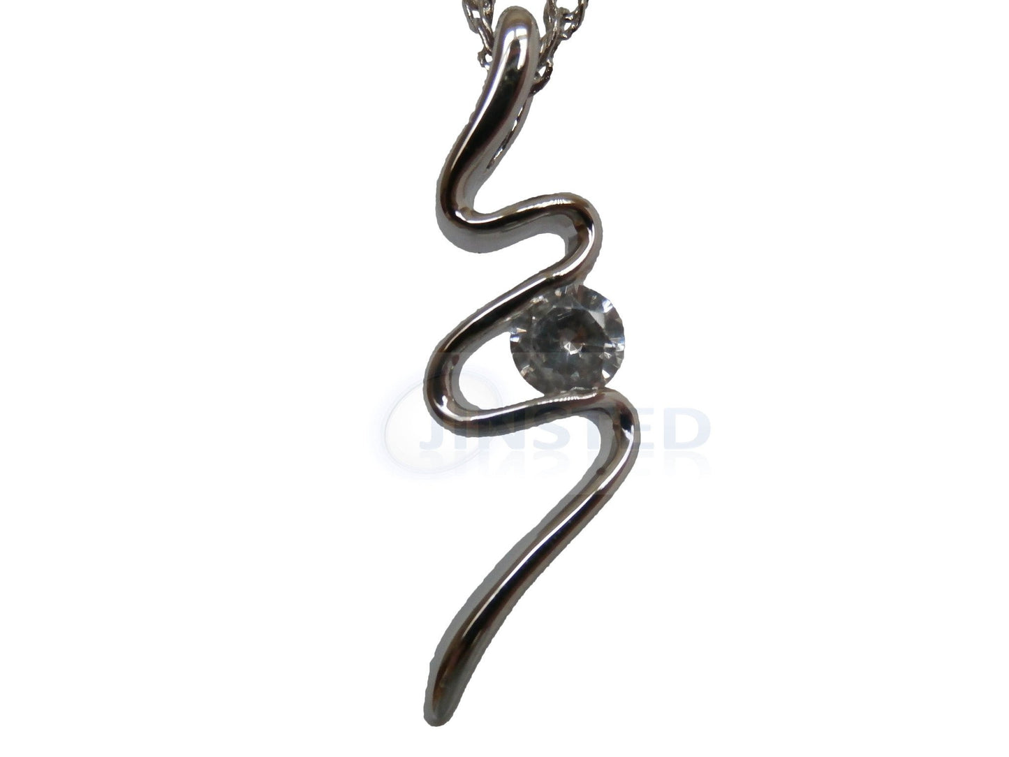 Ladies Jewellery, Silver Necklace with Snake Pendant with White Gem, Jinsted