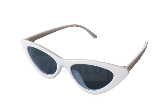 White Adult Cat Eye Sunglasses Blue Tinted Lens - Jinsted