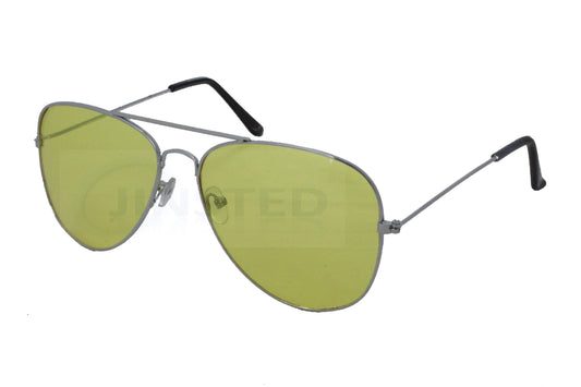 Yellow Adult Aviator Sunglasses Pilot Design Silver Frame UV400 Protection - Jinsted