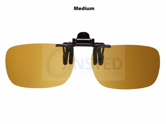 Adult Sunglasses, Yellow Polarised Clip On Flip Up Fishing Sunglasses.  Large Medium or Small, Jinsted